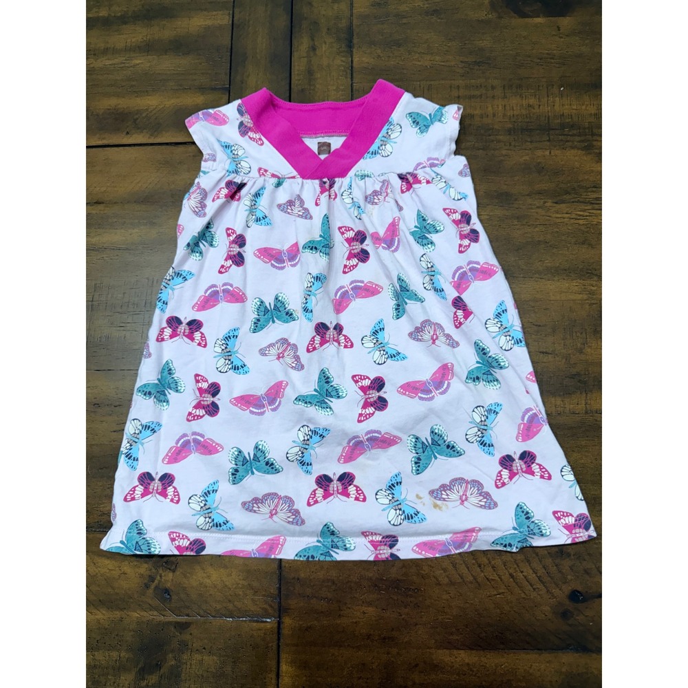 Tea Collection Girls Butterfly Print Cotton Dress Pink Teal Purple Size 2